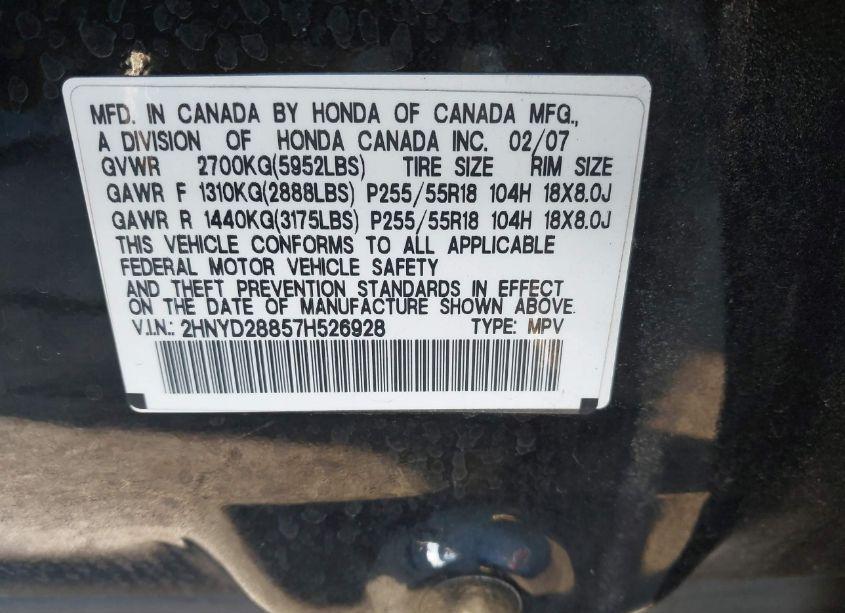 Photo 9 of 2007 Acura Mdx SPORT PACKAGE (VIN 2HNYD28857H526928)