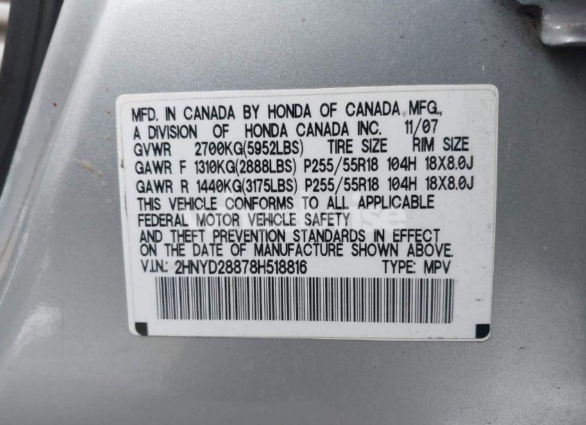 Photo 9 of 2008 Acura Mdx SPORT PACKAGE (VIN 2HNYD28878H518816)