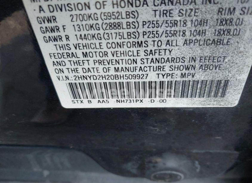 Photo 9 of 2011 Acura Mdx (VIN 2HNYD2H20BH509927)