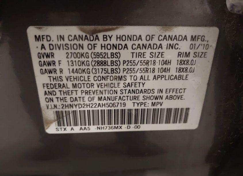 Photo 9 of 2010 Acura Mdx (VIN 2HNYD2H22AH506719)