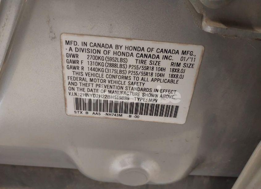 Photo 9 of 2011 Acura Mdx (VIN 2HNYD2H22BH519889)