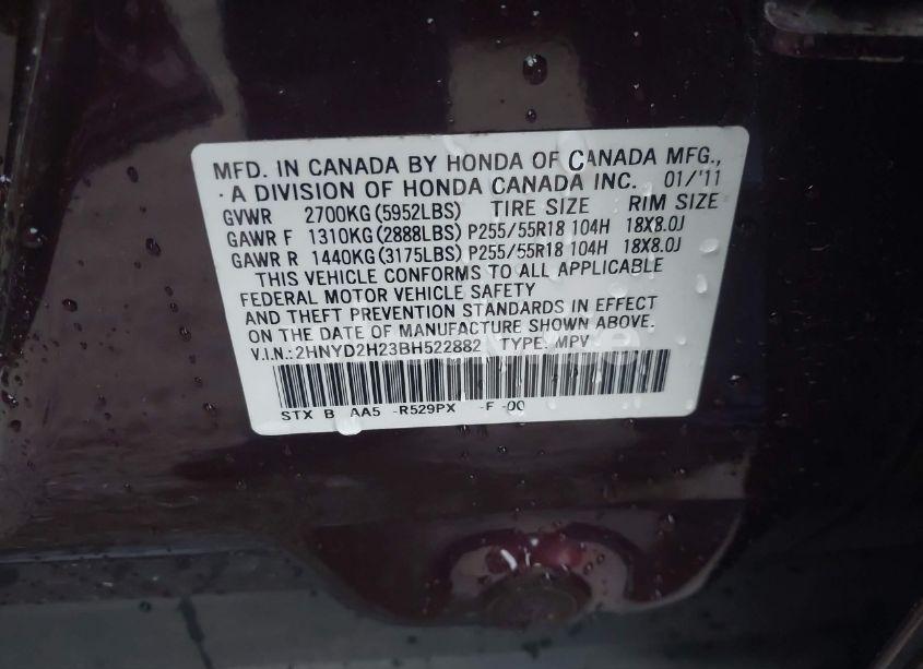 Photo 9 of 2011 Acura Mdx (VIN 2HNYD2H23BH522882)