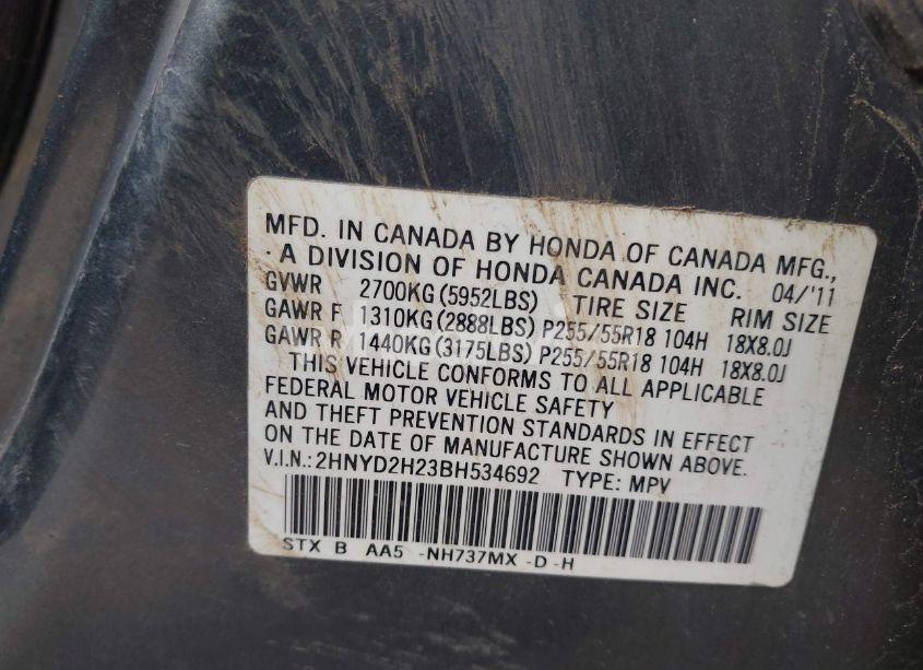 Photo 9 of 2011 Acura Mdx (VIN 2HNYD2H23BH534692)