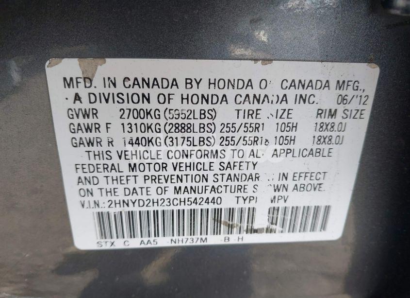 Photo 9 of 2012 Acura Mdx (VIN 2HNYD2H23CH542440)