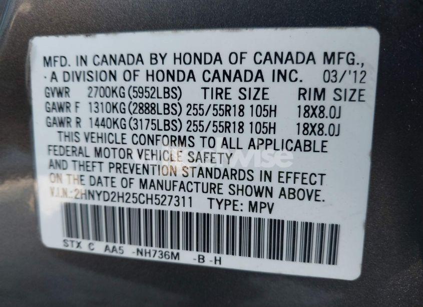 Photo 9 of 2012 Acura Mdx (VIN 2HNYD2H25CH527311)