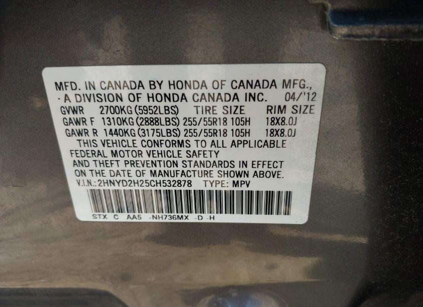 Photo 9 of 2012 Acura Mdx (VIN 2HNYD2H25CH532878)