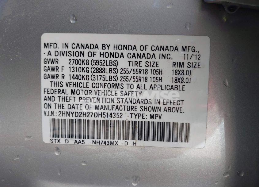 Photo 9 of 2013 Acura Mdx (VIN 2HNYD2H27DH514352)