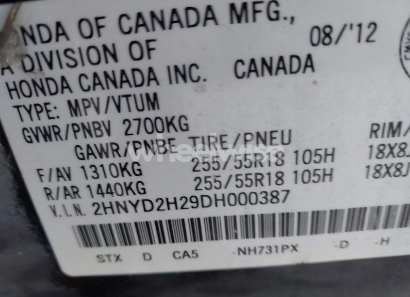 Photo 9 of 2013 Acura Mdx (VIN 2HNYD2H29DH000387)