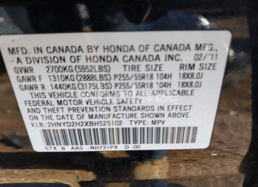 Photo 9 of 2011 Acura Mdx (VIN 2HNYD2H2XBH525102)