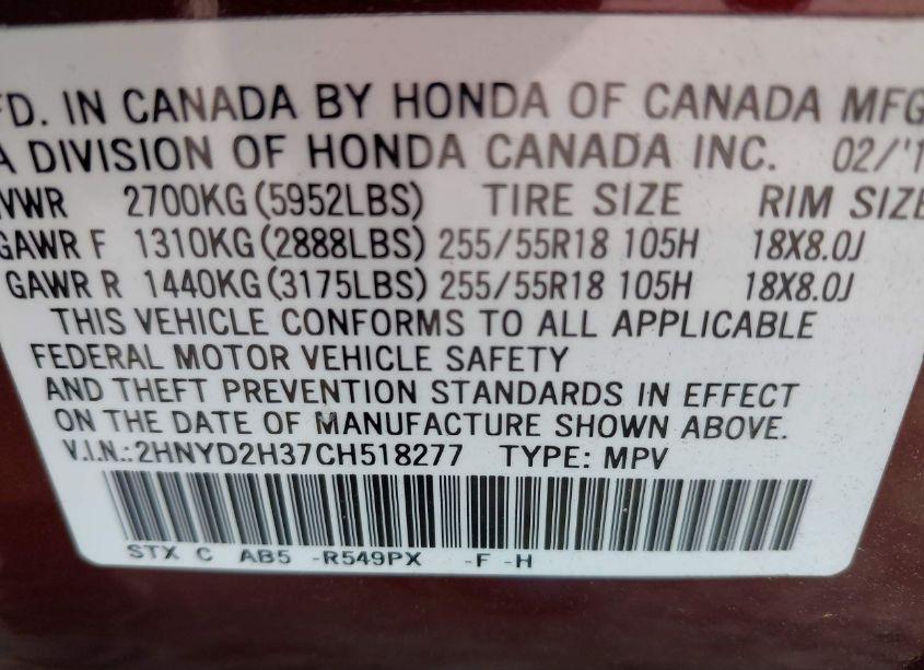 Photo 9 of 2012 Acura Mdx TECHNOLOGY PACKAGE (VIN 2HNYD2H37CH518277)