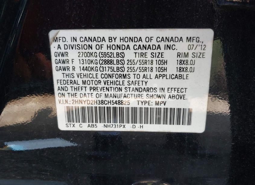 Photo 9 of 2012 Acura Mdx TECHNOLOGY PACKAGE (VIN 2HNYD2H38CH548825)