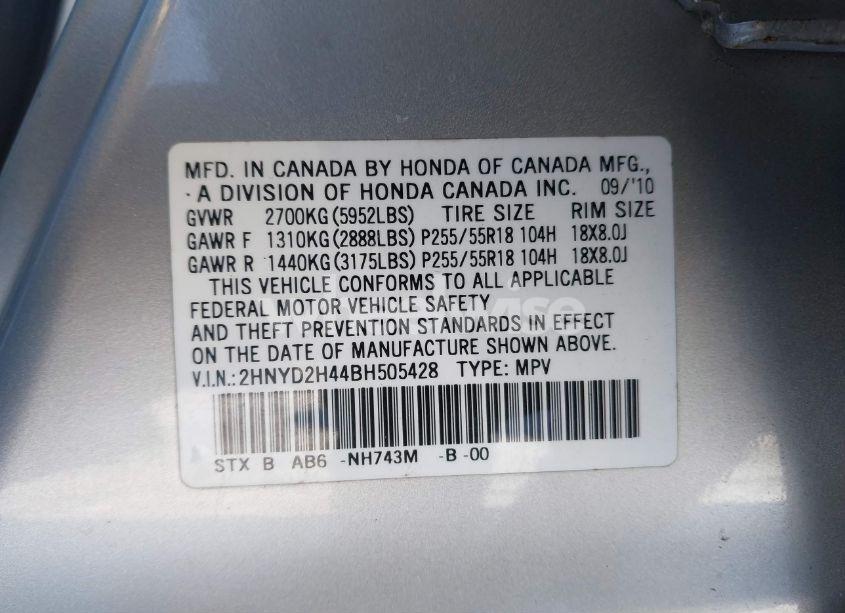 Photo 8 of 2011 Acura Mdx TECHNOLOGY PACKAGE (VIN 2HNYD2H44BH505428)