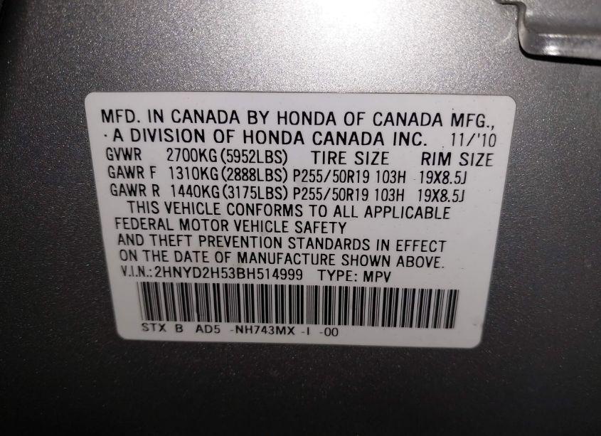 Photo 9 of 2011 Acura Mdx ADVANCE PACKAGE (VIN 2HNYD2H53BH514999)