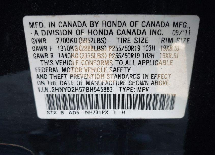 Photo 9 of 2011 Acura Mdx ADVANCE PACKAGE (VIN 2HNYD2H57BH545883)