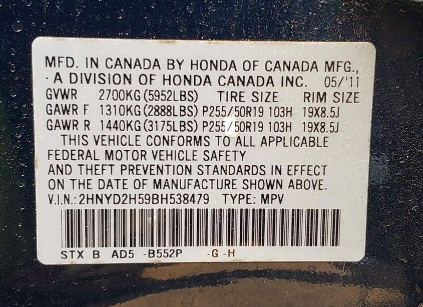 Photo 9 of 2011 Acura Mdx ADVANCE PACKAGE (VIN 2HNYD2H59BH538479)