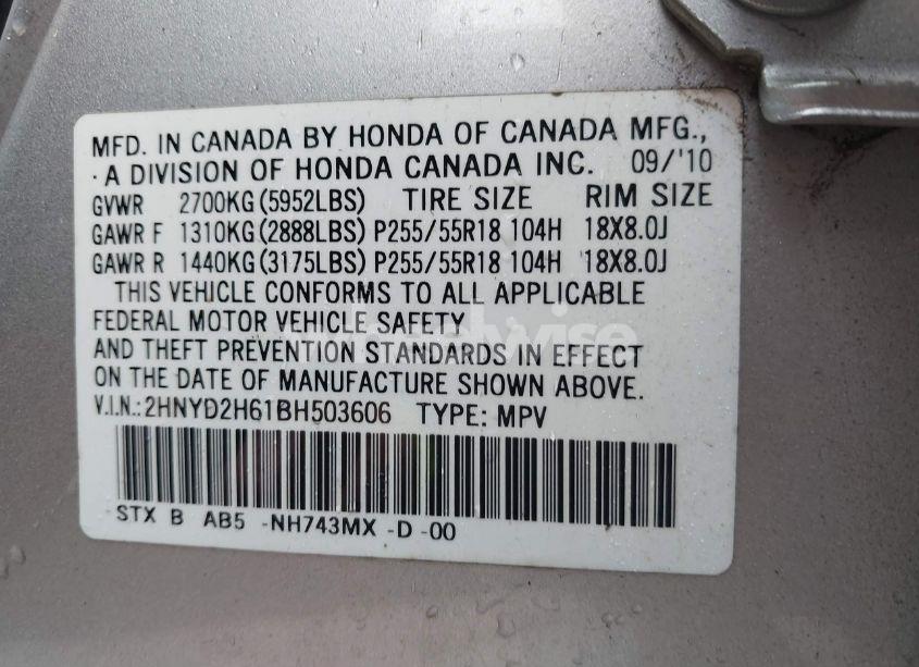 Photo 9 of 2011 Acura Mdx TECHNOLOGY PACKAGE (VIN 2HNYD2H61BH503606)