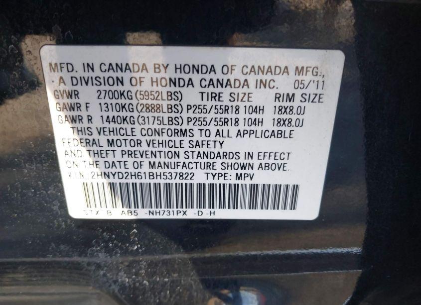 Photo 9 of 2011 Acura Mdx TECHNOLOGY PACKAGE (VIN 2HNYD2H61BH537822)
