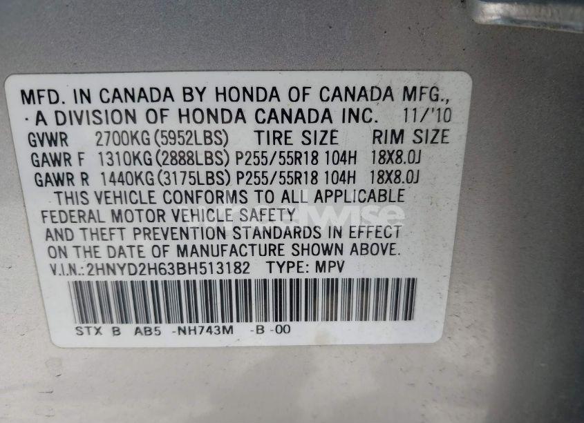 Photo 9 of 2011 Acura Mdx TECHNOLOGY PACKAGE (VIN 2HNYD2H63BH513182)