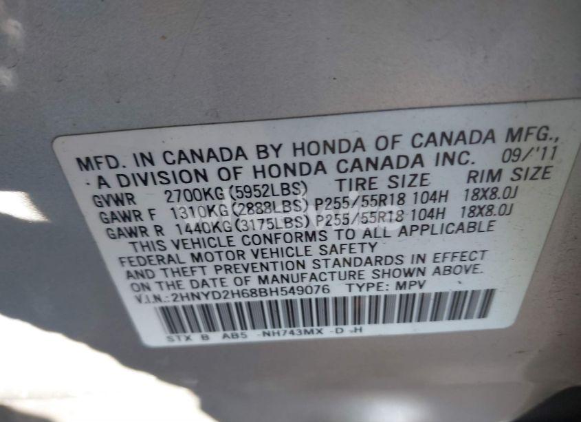 Photo 9 of 2011 Acura Mdx TECHNOLOGY PACKAGE (VIN 2HNYD2H68BH549076)