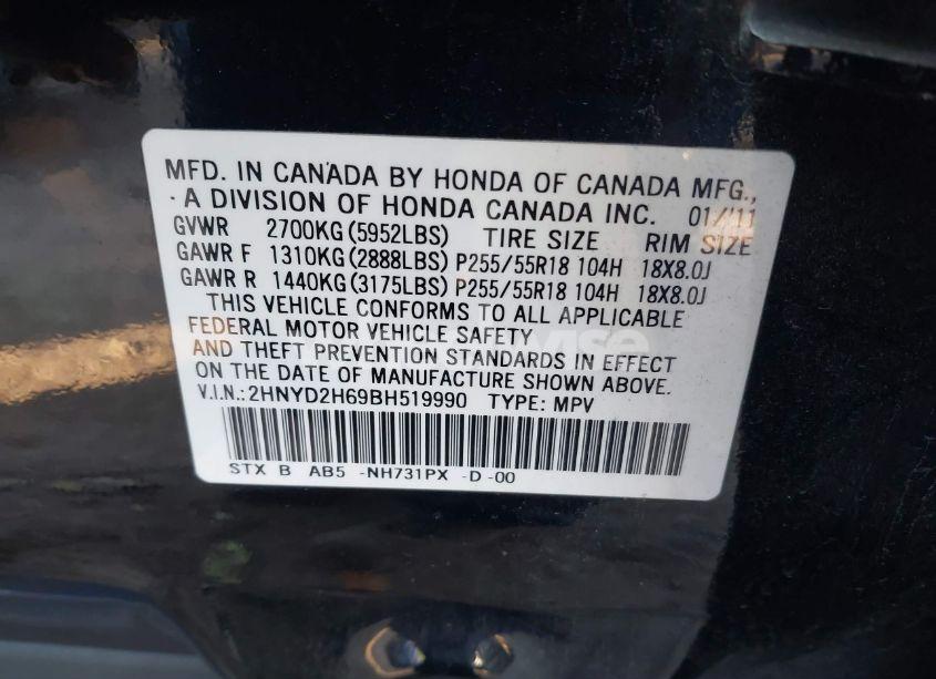 Photo 9 of 2011 Acura Mdx TECHNOLOGY PACKAGE (VIN 2HNYD2H69BH519990)