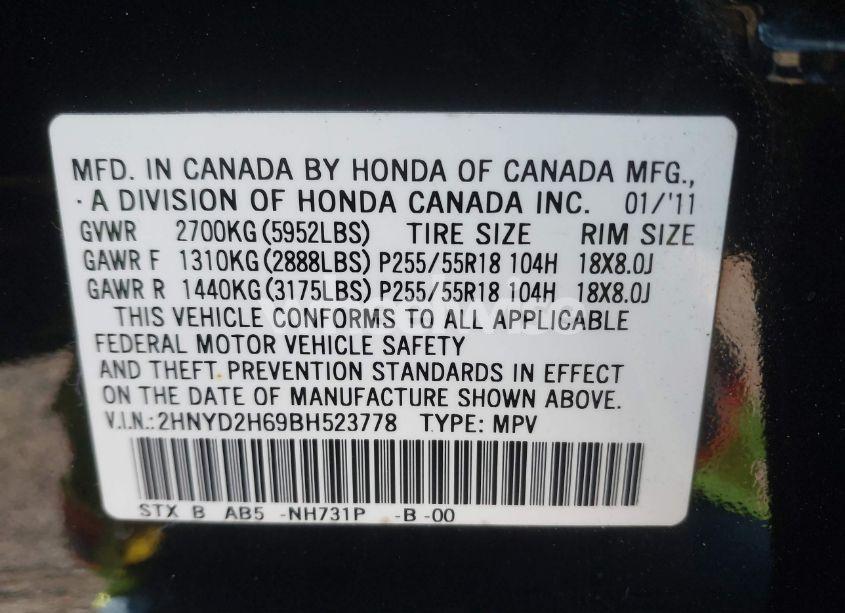 Photo 9 of 2011 Acura Mdx TECHNOLOGY PACKAGE (VIN 2HNYD2H69BH523778)