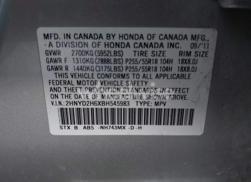 Photo 9 of 2011 Acura Mdx TECHNOLOGY PACKAGE (VIN 2HNYD2H6XBH545983)