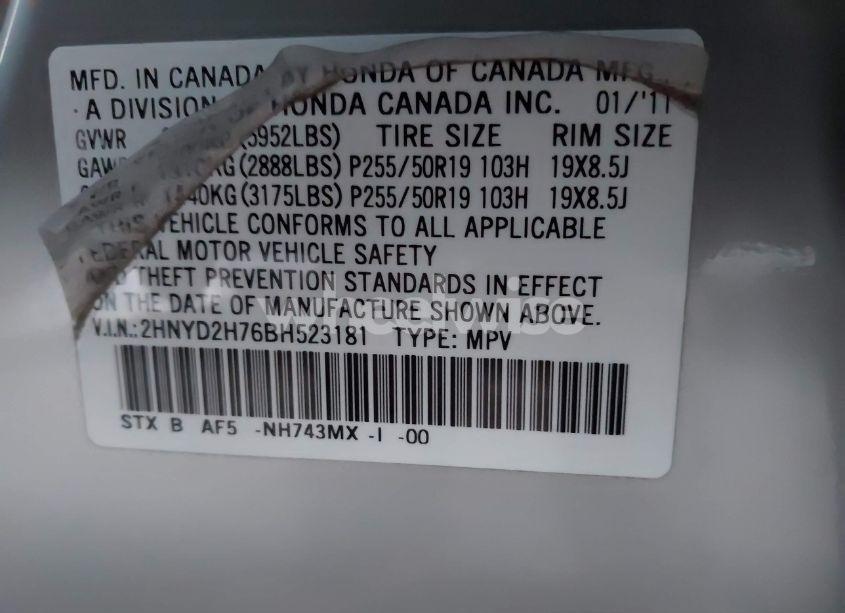 Photo 9 of 2011 Acura Mdx ADVANCE PACKAGE (VIN 2HNYD2H76BH523181)