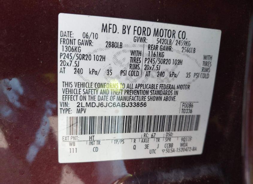 Photo 9 of 2010 Lincoln Mkx (VIN 2LMDJ6JC6ABJ33856)