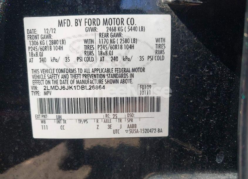 Photo 9 of 2013 Lincoln Mkx (VIN 2LMDJ6JK1DBL26864)