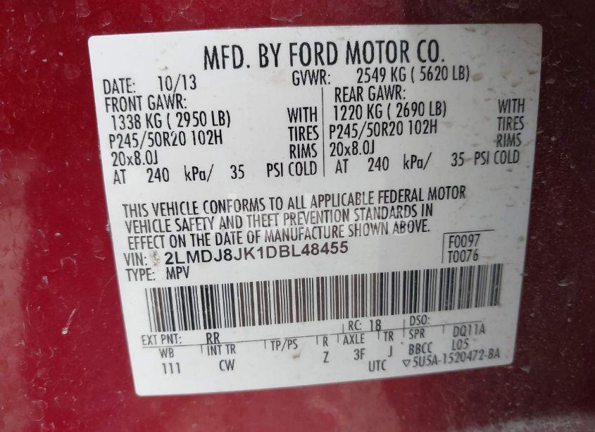 Photo 9 of 2013 Lincoln Mkx (VIN 2LMDJ8JK1DBL48455)