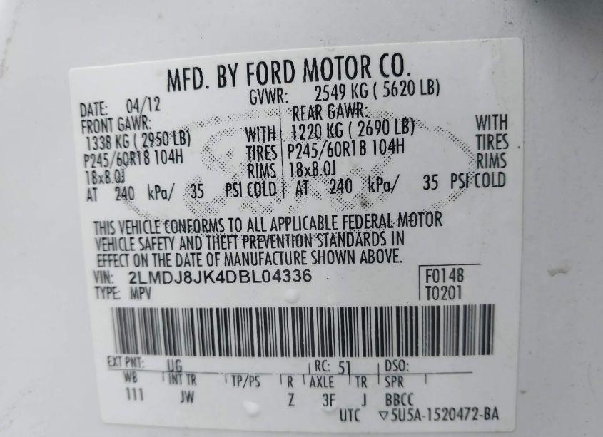 Photo 9 of 2013 Lincoln Mkx (VIN 2LMDJ8JK4DBL04336)