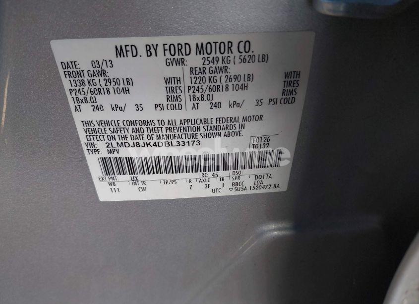 Photo 9 of 2013 Lincoln Mkx (VIN 2LMDJ8JK4DBL33173)