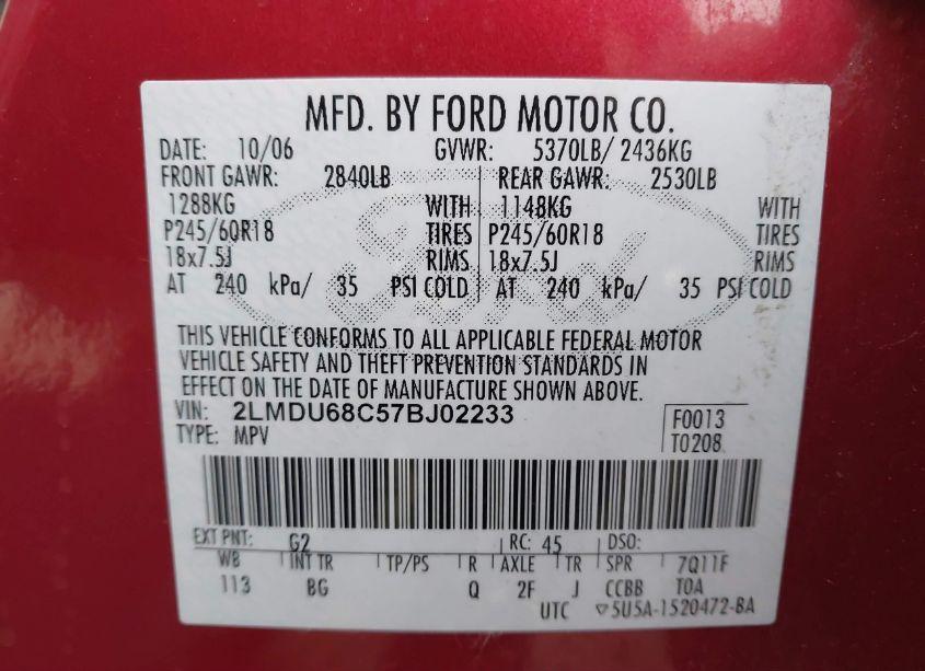 Photo 9 of 2007 Lincoln Mkx (VIN 2LMDU68C57BJ02233)