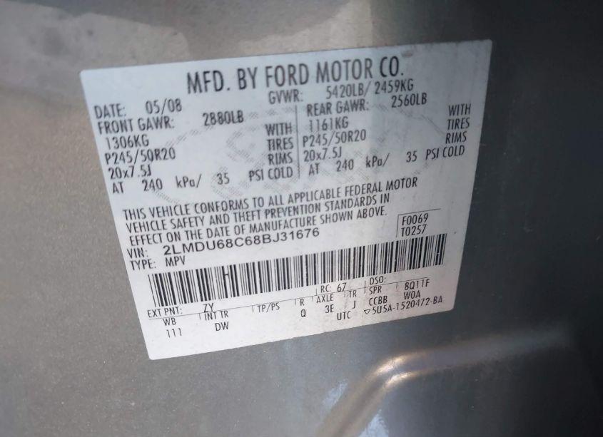 Photo 9 of 2008 Lincoln Mkx (VIN 2LMDU68C68BJ31676)