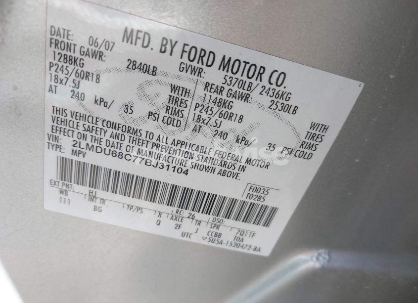 Photo 9 of 2007 Lincoln Mkx (VIN 2LMDU68C77BJ31104)