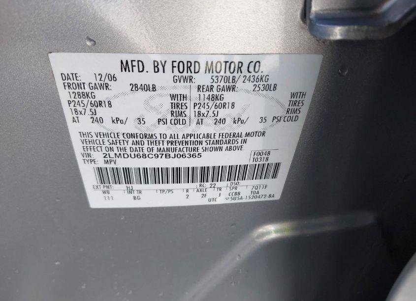 Photo 9 of 2007 Lincoln Mkx (VIN 2LMDU68C97BJ06365)