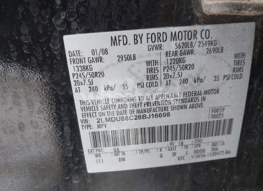 Photo 9 of 2008 Lincoln Mkx (VIN 2LMDU88C28BJ16698)