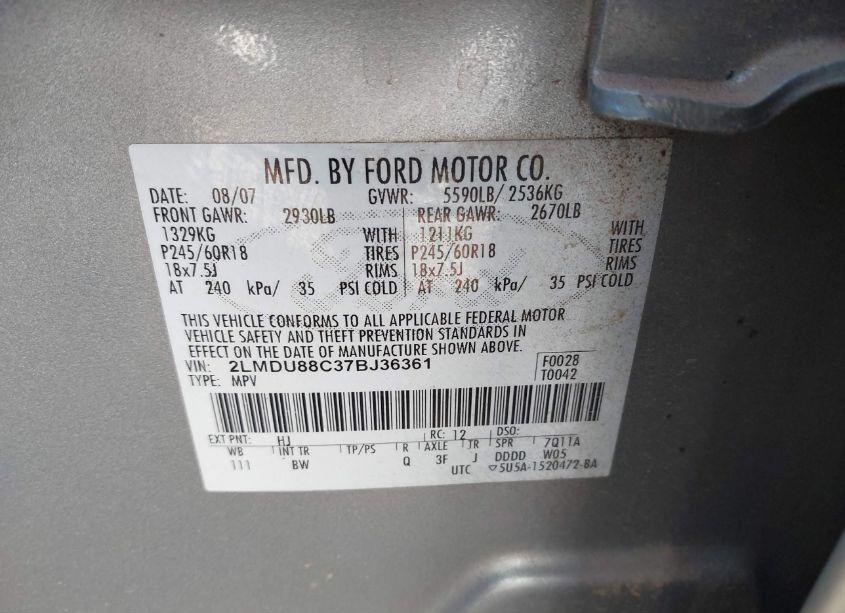 Photo 9 of 2007 Lincoln Mkx (VIN 2LMDU88C37BJ36361)