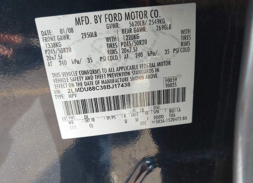 Photo 9 of 2008 Lincoln Mkx (VIN 2LMDU88C38BJ17438)