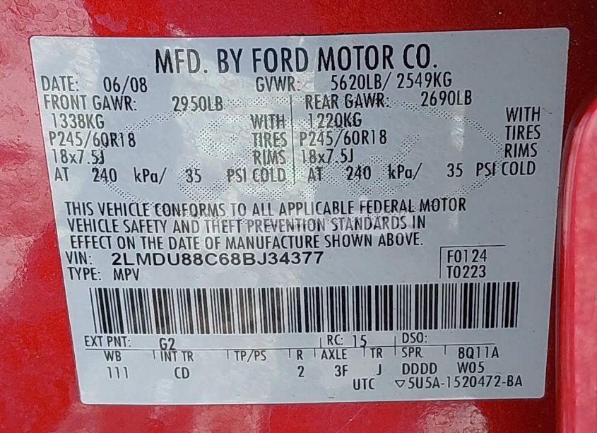 Photo 9 of 2008 Lincoln Mkx (VIN 2LMDU88C68BJ34377)