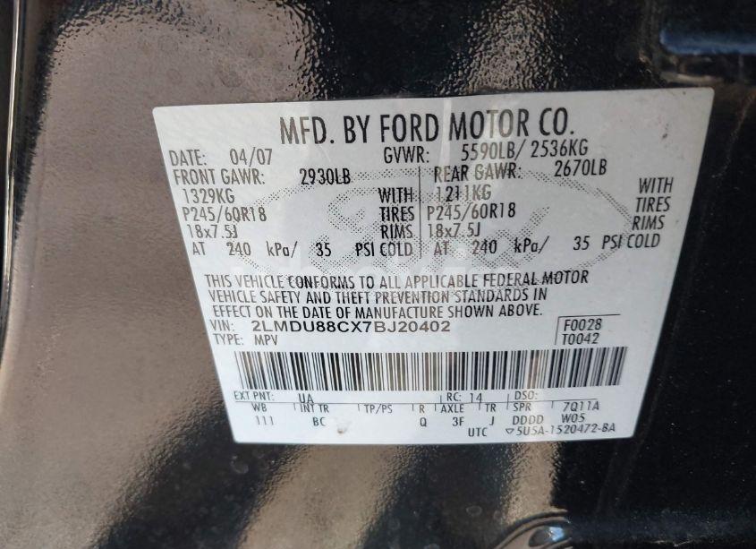 Photo 9 of 2007 Lincoln Mkx (VIN 2LMDU88CX7BJ20402)