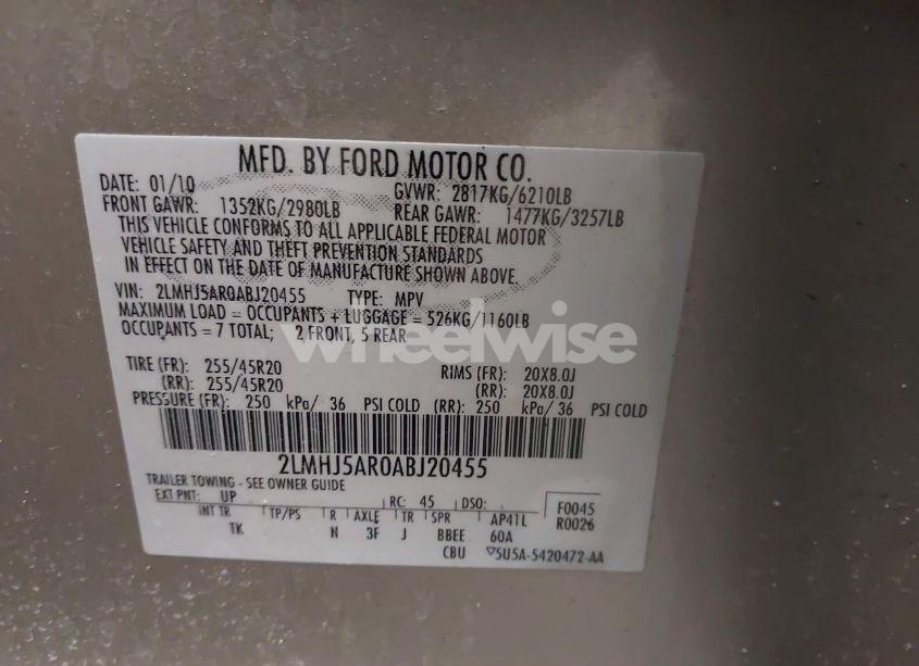 Photo 9 of 2010 Lincoln Mkt N/A (VIN 2LMHJ5AR0ABJ20455)