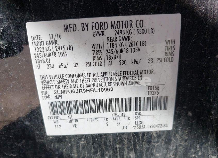 Photo 9 of 2017 Lincoln Mkx PREMIERE (VIN 2LMPJ6JR9HBL10962)