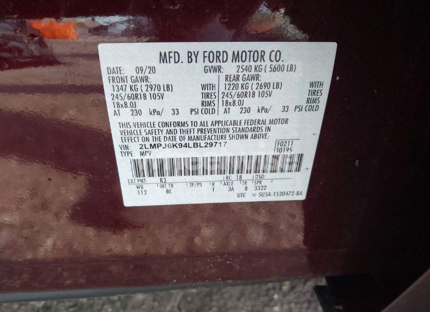 Photo 9 of 2020 Lincoln Nautilus RESERVE (VIN 2LMPJ6K94LBL29717)