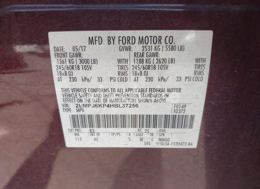 Photo 9 of 2017 Lincoln Mkx SELECT (VIN 2LMPJ6KP4HBL37256)