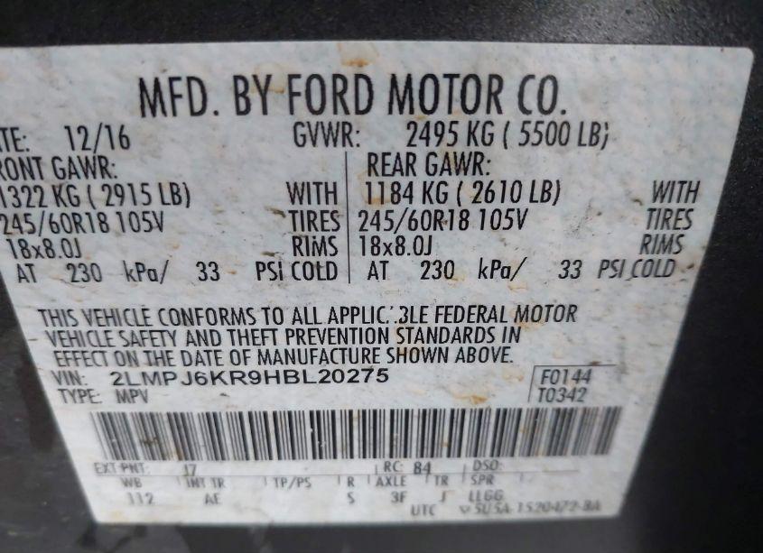 Photo 9 of 2017 Lincoln Mkx SELECT (VIN 2LMPJ6KR9HBL20275)