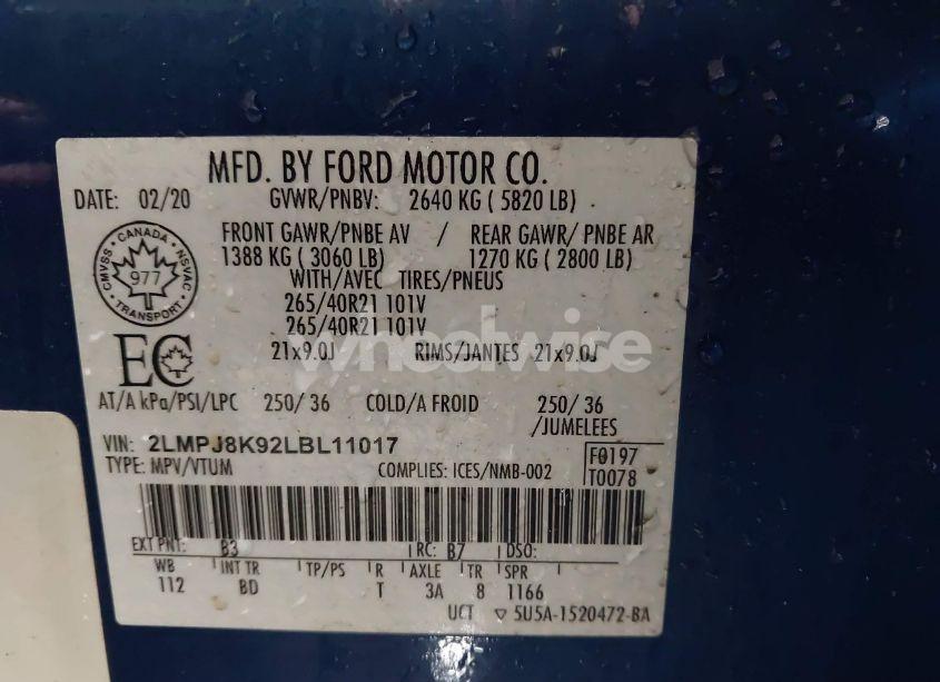 Photo 9 of 2020 Lincoln Nautilus RESERVE (VIN 2LMPJ8K92LBL11017)