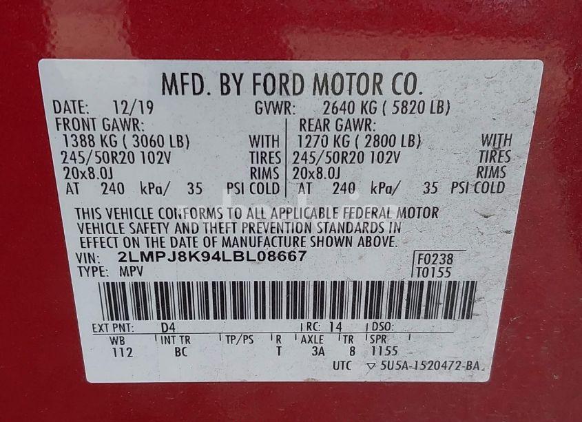 Photo 9 of 2020 Lincoln Nautilus RESERVE (VIN 2LMPJ8K94LBL08667)