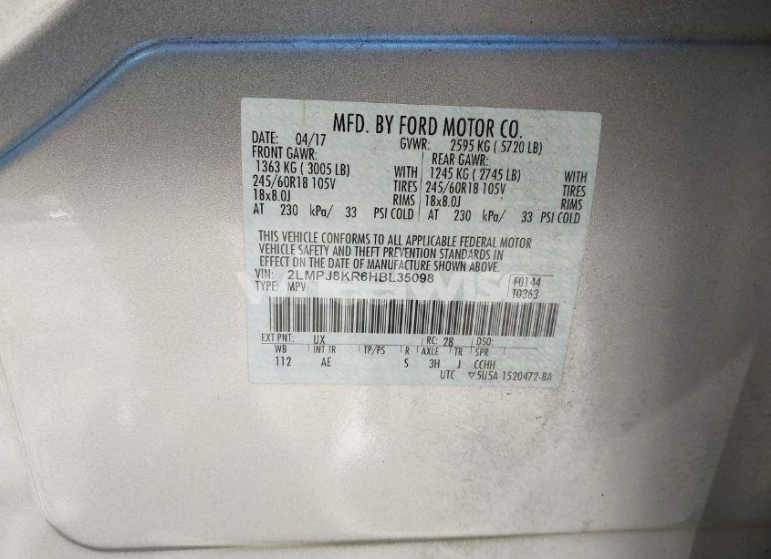 Photo 9 of 2017 Lincoln Mkx SELECT (VIN 2LMPJ8KR6HBL35098)