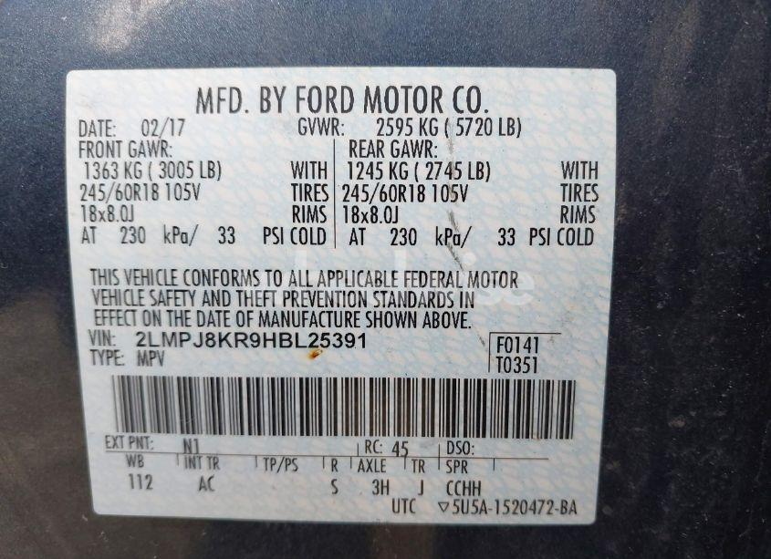 Photo 9 of 2017 Lincoln Mkx SELECT (VIN 2LMPJ8KR9HBL25391)